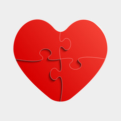 Red Piece Puzzle Heart Valentines Day, Love