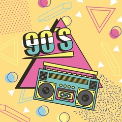 tape recorder 90s music memphis style background vector illustration