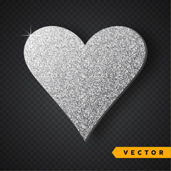 Vector Silver sparkles heart. Valentines Day Vector Sparkles and Glitters. Holiday Design.