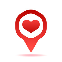 Map Pointer With Heart Shape Icon Vector Illustration. Red Location Pin On White Background
