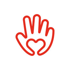 Obraz premium Heart In Hand Line Icon Love And Care Concept Creative Logo Vector Illustration