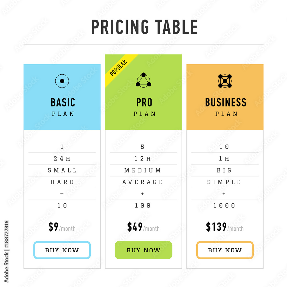 Aufkleber set of pricing tables design business plans for websites and applications vector illustration