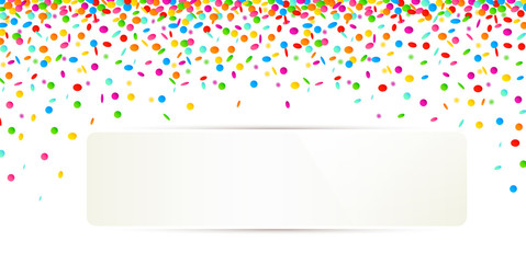 weißes Banner mit butem konfetti