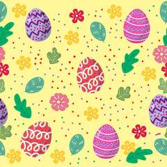 Cute easter eggs seamless pattern with colorful flower on cools background for easter festival
