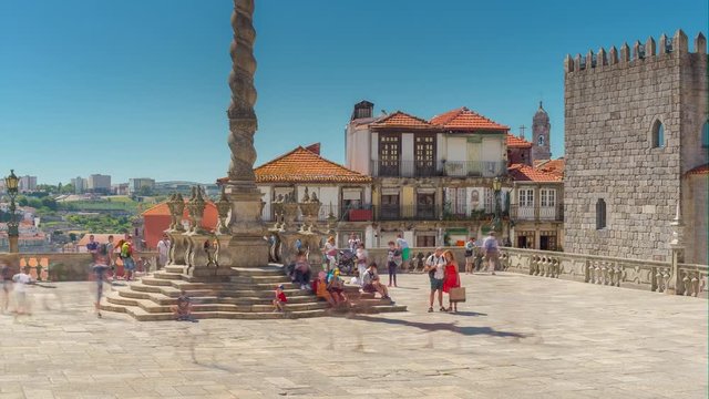 Portugal Porto timelapse city centre buildings architecture squre monument 4k