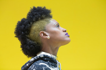 fashion portrait of young woman with purple lips