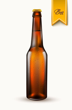 Vector realistic beer bottle mockup 3d isolated