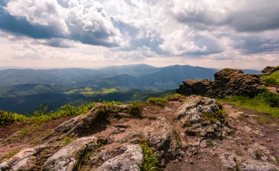 Zelfklevend Fotobehang view from a cliff in to the valley. gorgeous landscape of Carpathian mountains © Pellinni