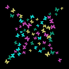 Spring Background with Colorful Butterflies. Simple Feminine Pattern for Card, Invitation, Print. Trendy Decoration with Beautiful Butterfly Silhouettes. Vector Background with Moth