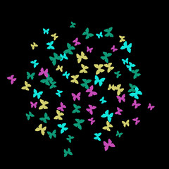Spring Background with Colorful Butterflies. Simple Feminine Pattern for Card, Invitation, Print. Trendy Decoration with Beautiful Butterfly Silhouettes. Vector Background with Moth