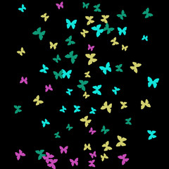 Spring Background with Colorful Butterflies. Simple Feminine Pattern for Card, Invitation, Print. Trendy Decoration with Beautiful Butterfly Silhouettes. Vector Background with Moth