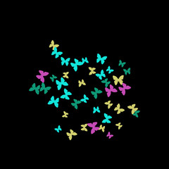 Spring Background with Colorful Butterflies. Simple Feminine Pattern for Card, Invitation, Print. Trendy Decoration with Beautiful Butterfly Silhouettes. Vector Background with Moth