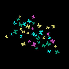 Spring Background with Colorful Butterflies. Simple Feminine Pattern for Card, Invitation, Print. Trendy Decoration with Beautiful Butterfly Silhouettes. Vector Background with Moth