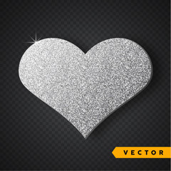 Vector Silver sparkles heart. Valentines Day Vector Sparkles and Glitters. Holiday Design.