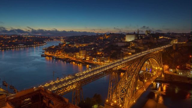 Portugal Porto timelapse old city centre bridges roofs sunset 4k