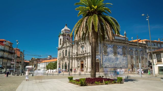 Portugal Porto timelapse city centre buildings architecture squre cathedral 4k