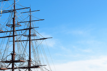 A part of a sailing ship, the masts of a ship, the sea