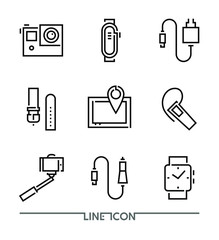 Set of Electronic Devices flat thin line Icons vector; Electronic Appliances; Mobile Accessories