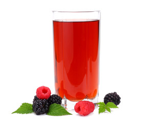 glass of blackberry juice isolated on white background.