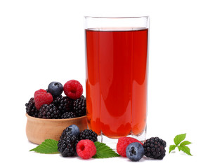 glass of blackberry juice isolated on white background.