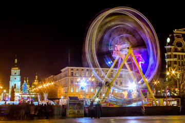 Christmas fair in the center of Kyiv on Mikhailivska Square. Ukraine