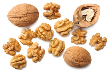 Walnuts isolated on white background top view