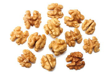Walnuts isolated on white background top view