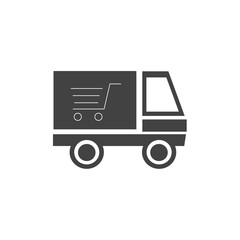 Fast shipping delivery truck flat icon for apps and websites