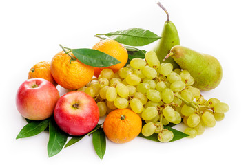 Fresh fruits isolated on a white . Set of different fresh fruits