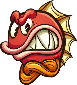 Angry cartoon fish. Vector clip art illustration with simple gradients. All in a single layer.
