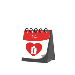 Valentines day calendar icon vector. 14th February heart shape flat design.