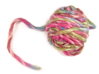Colorful thick wool hank in a isolated close-up
