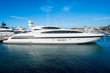 Fototapeta premium White yachts in the port. Yachts parking in harbor