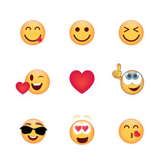 Set of Emoticons. Set of Emoji. Smile icons. Isolated vector illustration on white background