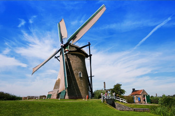 The village of Kinderdijk in the Netherlands in the province of South Holland. Ancient windmills....