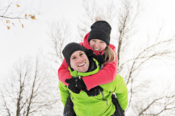 Couple on winter, man with his girlfriend