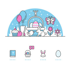 Easter banner and icons with White Background