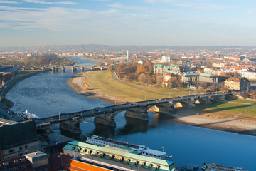 August Bridge view from the bird's eye view. Dresden