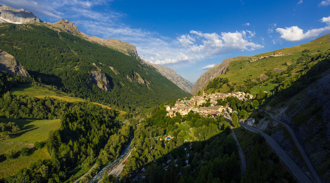 The village of La Grave in the Romanche Valley in Summer. Hautes-Alpes, Ecrins National Park, French Alps, France