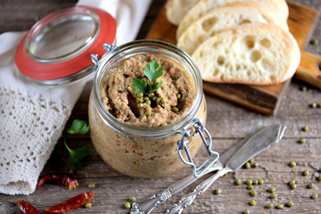 Pate of peas with dried tomatoes. Healthy food.