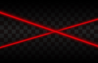 Abstract red laser beams. Isolated on transparent black background. Vector illustration, eps 10