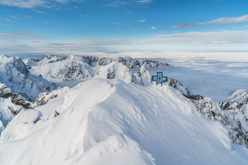 Sunny day in winter snowy Tatra mountains in Slovakia