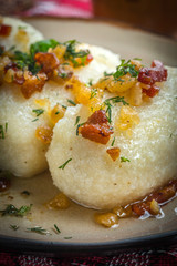 Potato dumplings stuffed with minced meat.