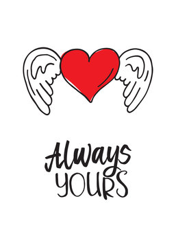 Valentine's heart with wings. Always yours