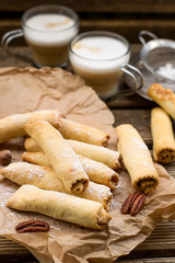 Sweet tatar cookies biscuits rolls with walnuts, hazelnuts and pecan nuts