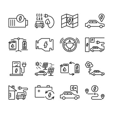 Electric car outline vector icons set.