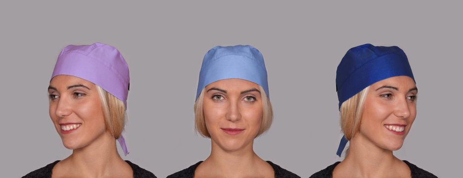 Retratos De Doctoras Con Bandanas De Cirugia.