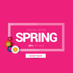 vector spring sale design template banner or tag on pink background. Abstract spring sale pink label or background with beautiful flowers