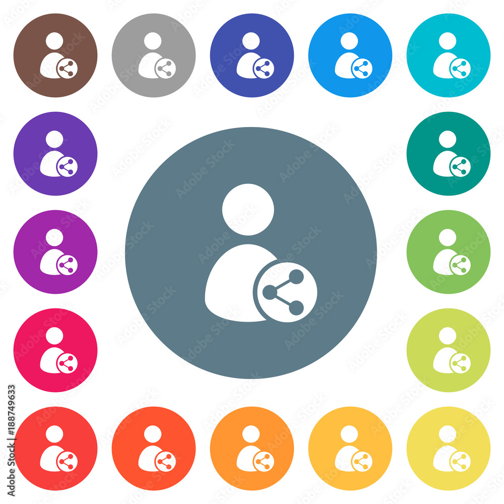 Poster share user data flat white icons on round color backgrounds