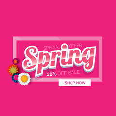 vector spring sale design template banner or tag on pink background. Abstract spring sale pink label or background with beautiful flowers